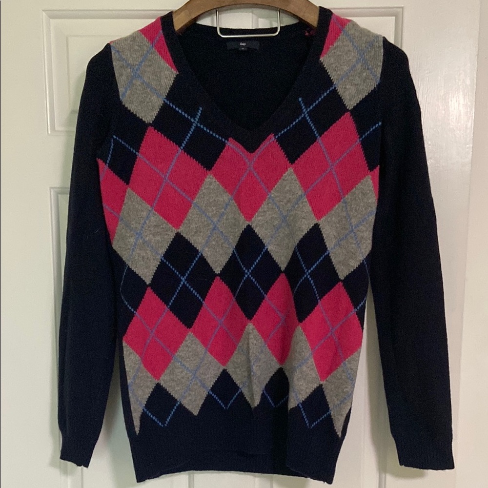 Gap Wool Argyle Sweater - Pink, Gray, and Navy